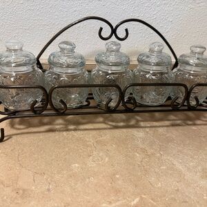 Princess House Glass Jars with Brown Metal Rack